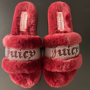Juicy Couture Ruby Red Rhinestone Fuzzy Slides